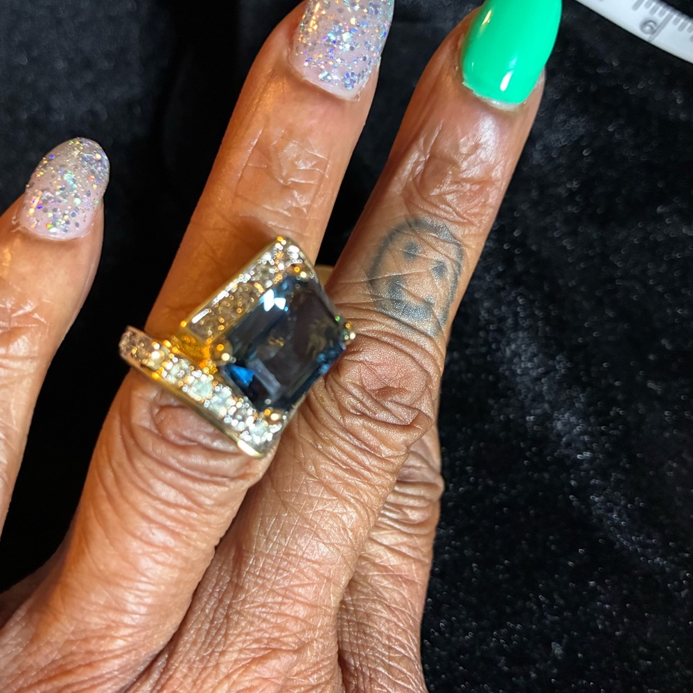 14K Gold Plated Blue Stone Cocktail Ring size 5